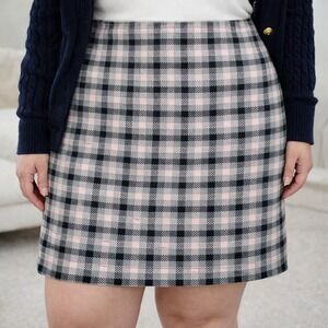 Talbots Plaid Pink Gray Black Wool A-Line Skirt Gray Pink Preppy Career Size 18